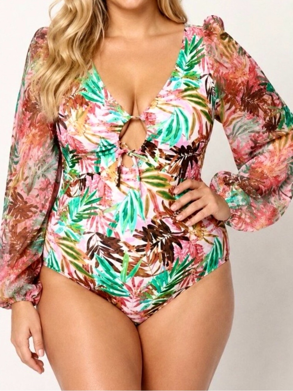Kim Gravel Swimsuits For All Chiffon Sleeve One Piece Daiquiri Palm Tropical